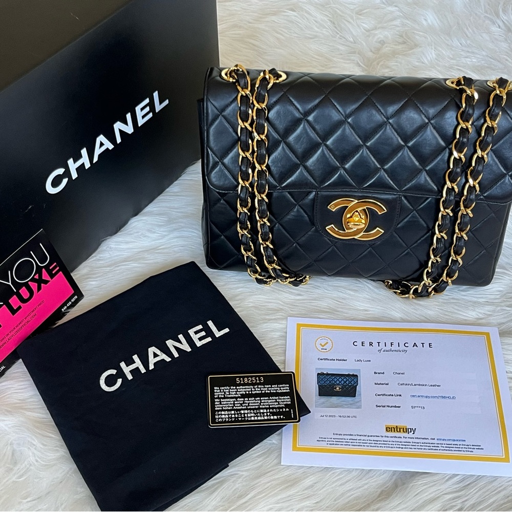 CHANEL Vintage Jumbo XL CC FULL SET Black Lambskin 24K Gold